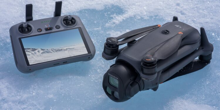 The Mavic 4 Pro, folded, with a DJI RC2 controller.