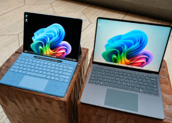 A hands-on photo of Microsoft’s 13.8-inch Surface Laptop.