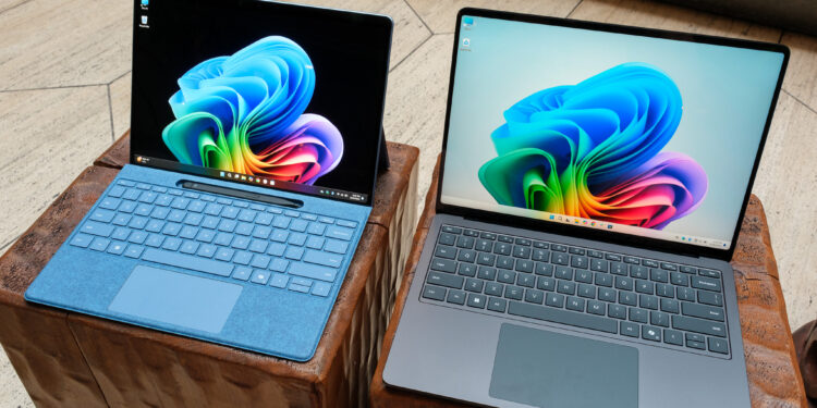 A hands-on photo of Microsoft’s 13.8-inch Surface Laptop.