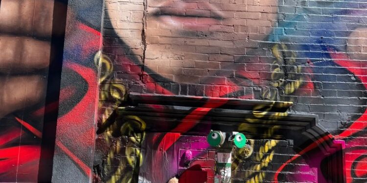 Sunset Park Yorkie Louie is dressing as rapper LL Cool J in a red shirt red hat and large gold chain