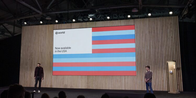 A photo of World’s co-founders onstage.