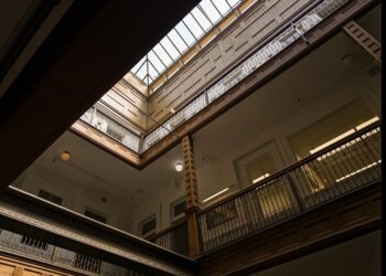 High contrast photo of a building interior