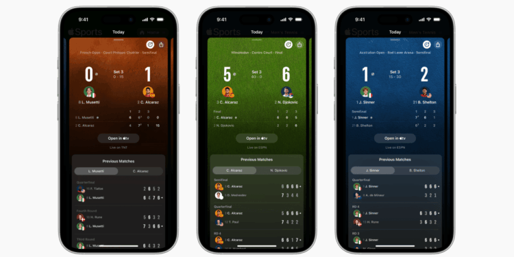 Apple’s sports app now shows tennis scores