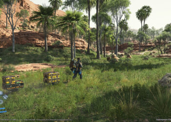 A screenshot from the video game Death Stranding 2: On the Beach.