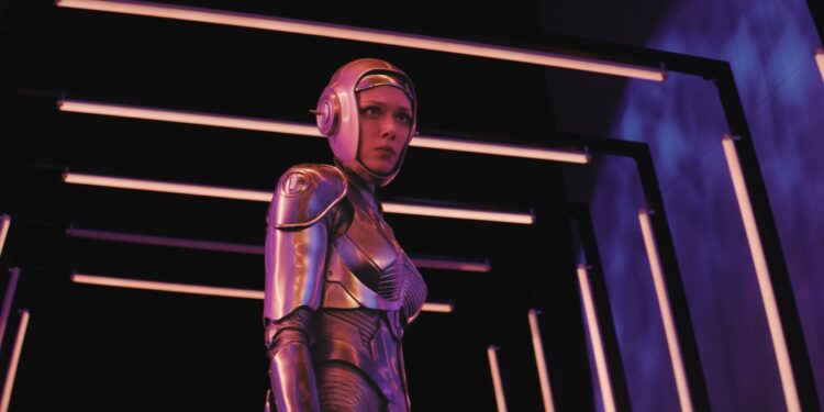 A humanoid android with a woman’s face.