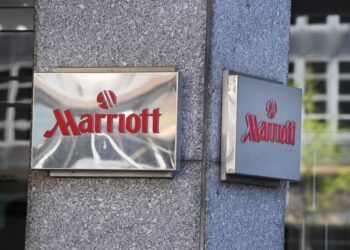 Signage of the New York Marriott Brooklyn Bridge hotel