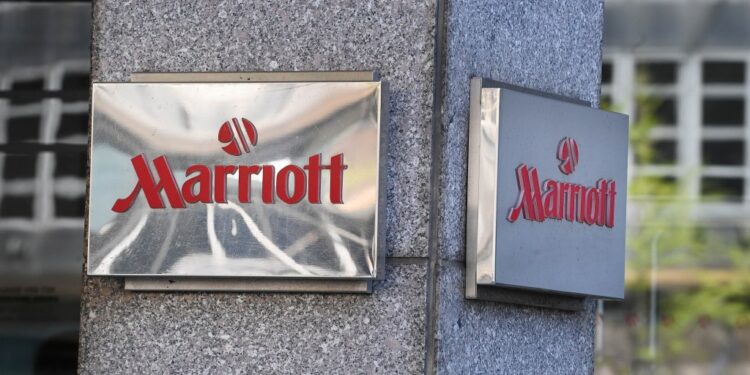 Signage of the New York Marriott Brooklyn Bridge hotel