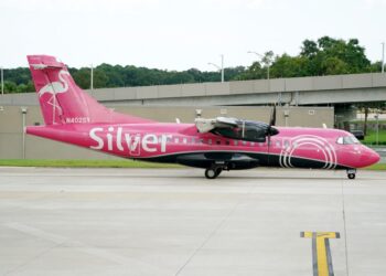 A general view of a Silver Airways airplane as seen at Tampa International Airport in Tampa, FL on August 29, 2024