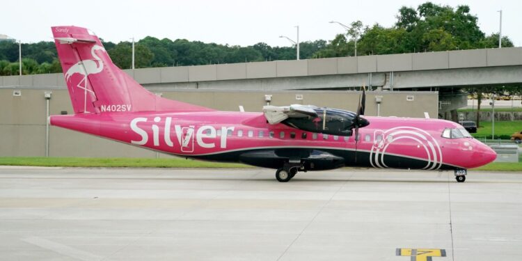 A general view of a Silver Airways airplane as seen at Tampa International Airport in Tampa, FL on August 29, 2024