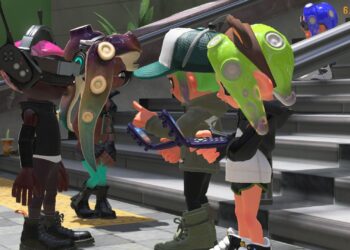Four Inklings standing together in Splatsville.