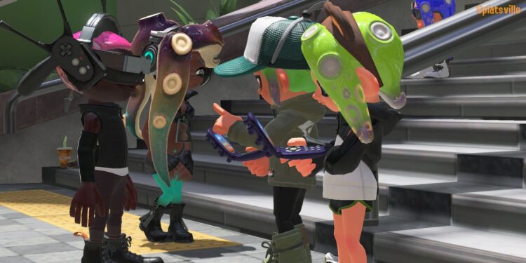 Four Inklings standing together in Splatsville.