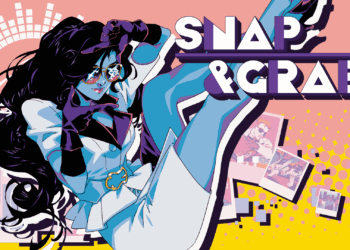 Key Art for Snap and Grab featuring an 80’s style pin up of a brown-skinned woman holding a camera with the words snap and grab in the top right.