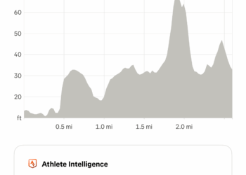 Screenshot of a Strava run’s Elevation graph where it restates the elevation data shown directly above and below it in a graph.
