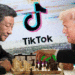Illustration of Xi Jinping and Donald Trump playing chess, with a TikTok logo in the background.