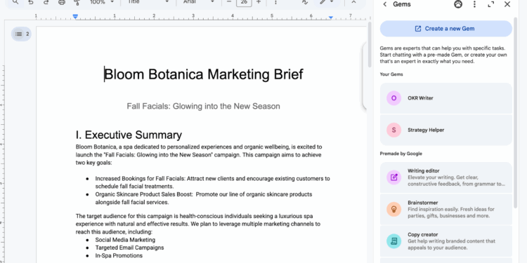 Google’s customizable Gemini chatbots are now in Docs, Sheets, and Gmail