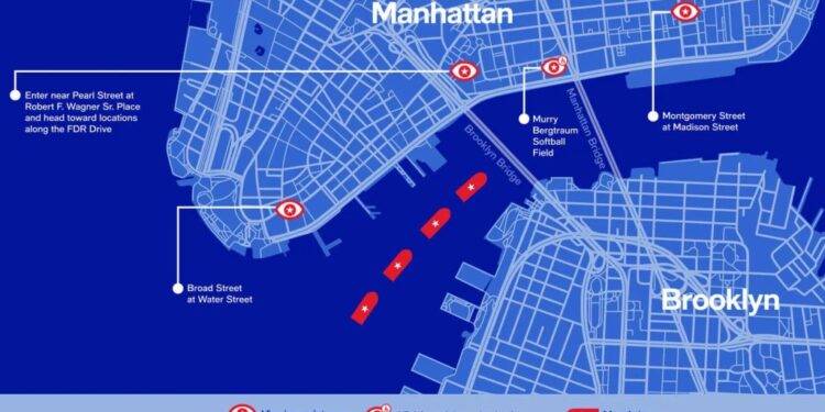 Map depicting approximate barge placement for the show.