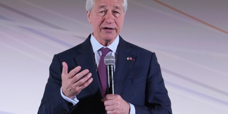 Jamie Dimon speaking at the Global Markets Conference in Paris.