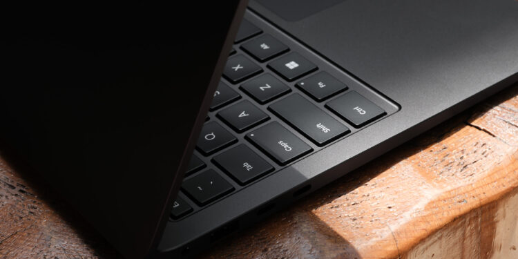 A hands-on photo of Microsoft’s 13.8-inch Surface Laptop.