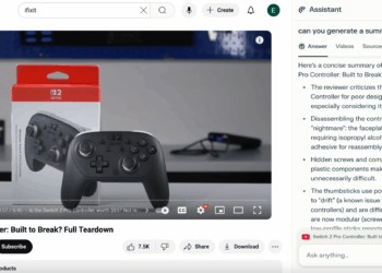 Comet’s AI assistant generated a summary of iFixit’s controller teardown in the browser’s sidebar.