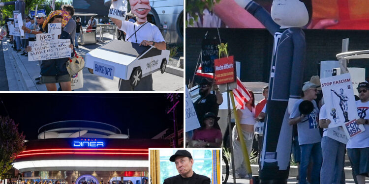 Tesla protesters take aim at Musk’s retro-style diner