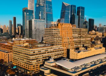 Aerial view of the Yacht Club at the Starrett-Lehigh Building in New York City.