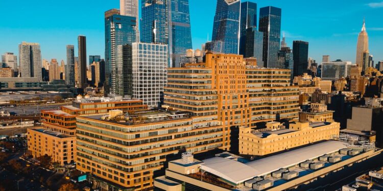 Aerial view of the Yacht Club at the Starrett-Lehigh Building in New York City.
