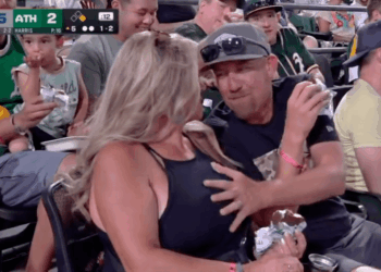 Two fans were shown in a sexual act during the A's-Rangers game on Aug. 30, 2025.