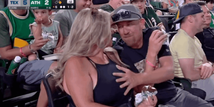 Two fans were shown in a sexual act during the A's-Rangers game on Aug. 30, 2025.
