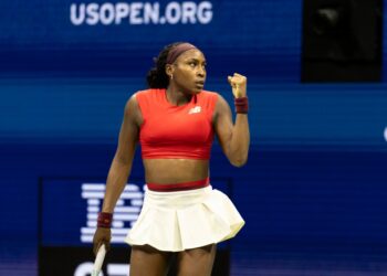 Coco Gauff celebrating at the US Open.