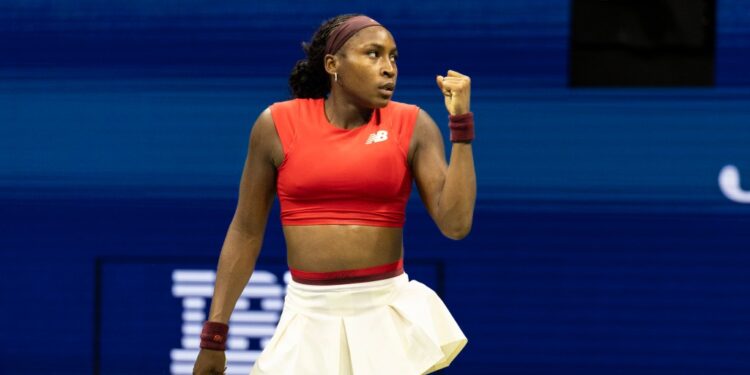 Coco Gauff celebrating at the US Open.