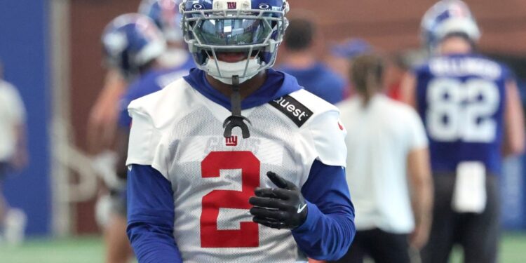 Deonte Banks (above) is in a battle with Cor'Dale Flott for one of the Giants' starting cornerback jobs.