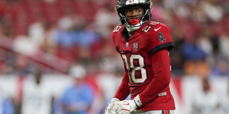 Shilo Sanders looks on before a play in the Buccaneers' preseason home win over the Titans.