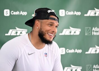 Jets linebacker Jermaine Johnson at training camp.