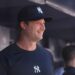 New York Yankees pitcher Gerrit Cole (45) watches the Old Timers play before the game when the New York Yankees played the Houston Astros Saturday, August 9, 2025 at Yankee Stadium in the Bronx, NY.
