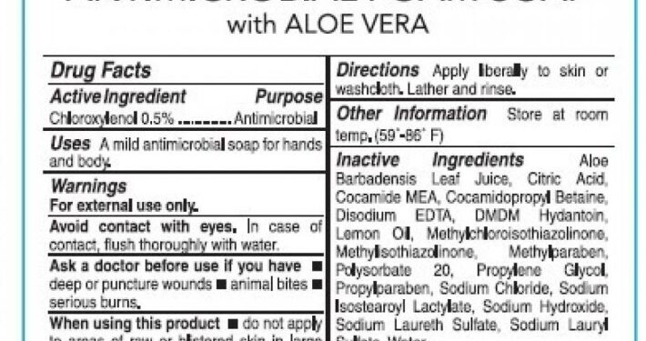 KleenFoam Antimicrobial Foam Soap label with ingredients and usage instructions.