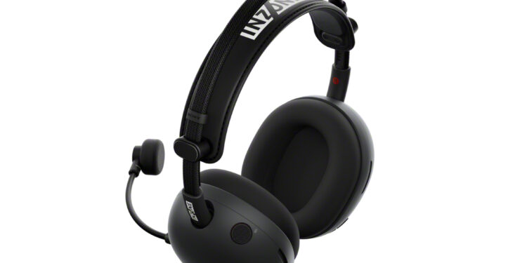 A top-down view of the Sony InZone H9 II wireless gaming headset in black. Its detachable mic is installed, and the image shows the headset’s easy headband size adjusters, as well as its mute button.