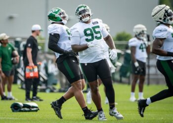 New York Jets training camp: Quinnen Williams (95) at practice.