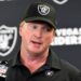 Jon Gruden speaks with the media following an NFL football game against the Pittsburgh Steelers in Pittsburgh, Sept. 19, 2021.