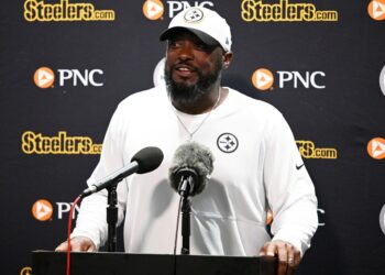 Steelers head coach Mike Tomlin speaks during a news conference following the team's preseason opener Saturday against the Jaguars in Jacksonville, Fla.