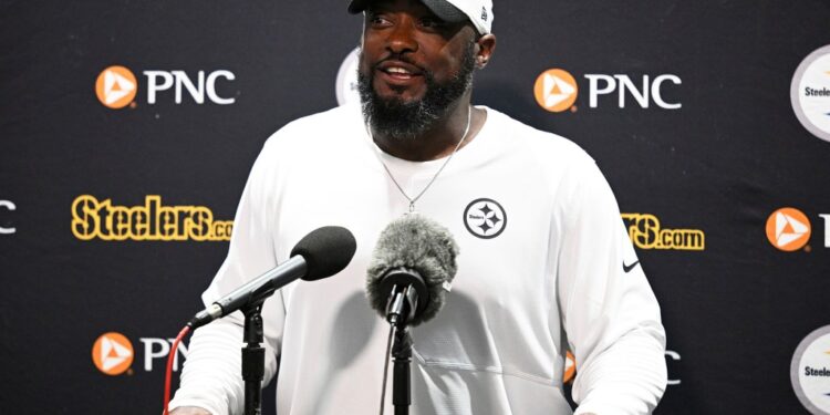 Steelers head coach Mike Tomlin speaks during a news conference following the team's preseason opener Saturday against the Jaguars in Jacksonville, Fla.