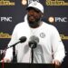 Steelers head coach Mike Tomlin speaks during a news conference following the team's preseason opener Saturday against the Jaguars in Jacksonville, Fla.