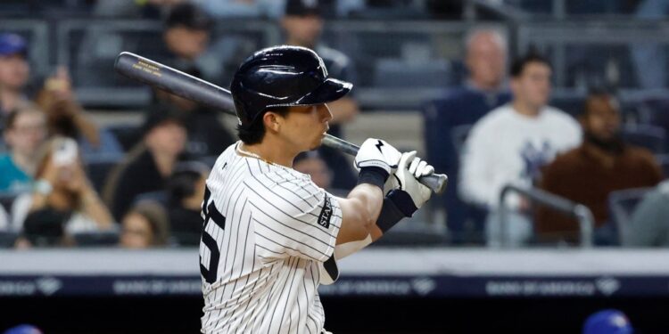 New York Yankees player at bat.