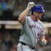 Pete Alonso gestures as he rounds the bases after tying Darryl Strawberry with his 252nd home run with the Mets on Aug. 9, 2025.