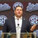 Jeff Lebby, Mississippi State Bulldogs head coach, speaking at the SEC Media Days.