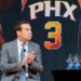 Phoenix Suns owner Mat Ishbia looks on during an NBA basketball news conference, Thursday, Feb. 16, 2023, in Phoenix. (