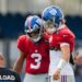 Russell Wilson and Jaxson Dart at New York Giants training camp.