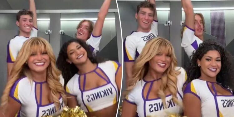 Vikings male cheerleaders spark outcry dancing in same bathroom as female teammates in viral video