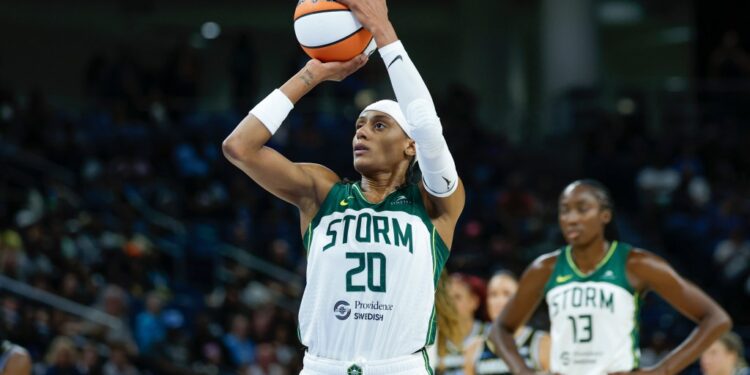 Seattle Storm player shooting a basketball.