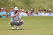 Cameron Young putting on the 9th green during the Wyndham Championship.