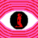 Gif of a female form in a suggestive pose sitting in the middle of a stylized eye